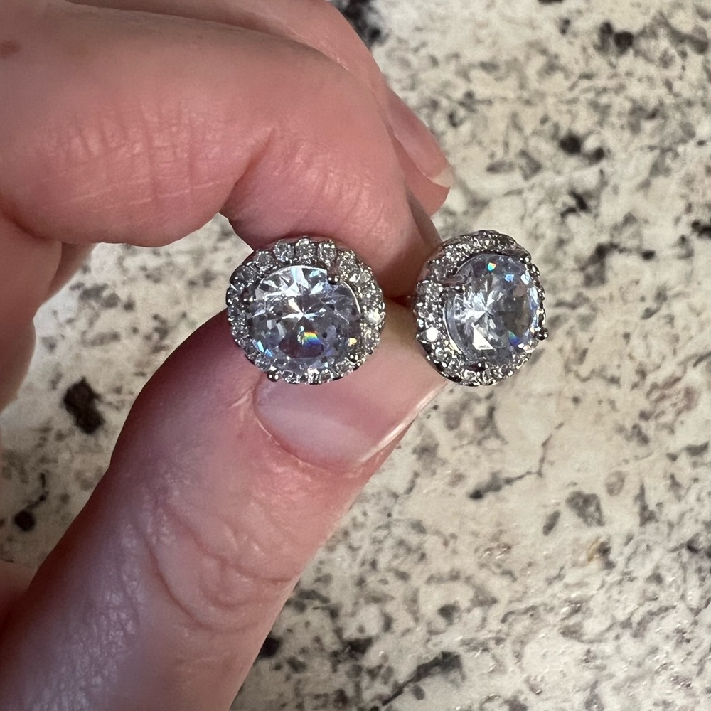 Faux diamond halo earrings. Sterling silver. NWT